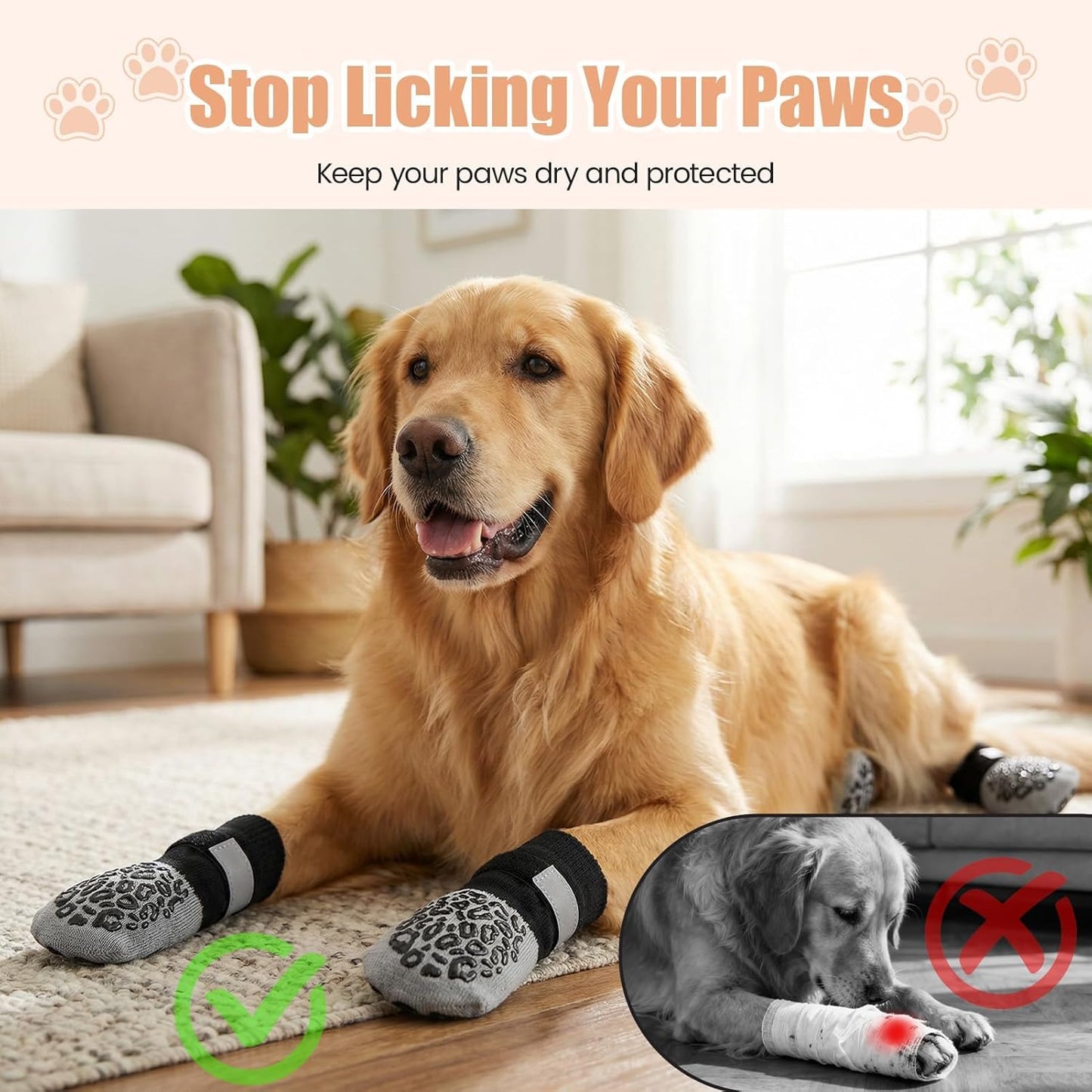 Anti Slip Dog Socks Paws Stop Licking, 2 Pairs Dog Boots Protector Socks with Adjustable Strap, Breathable Cotton Dogs Boot Shoes, Protect Injured Paws, Ideal for Indoor Outdoor Hardwood Tile Floors   | FREE SHIPPING