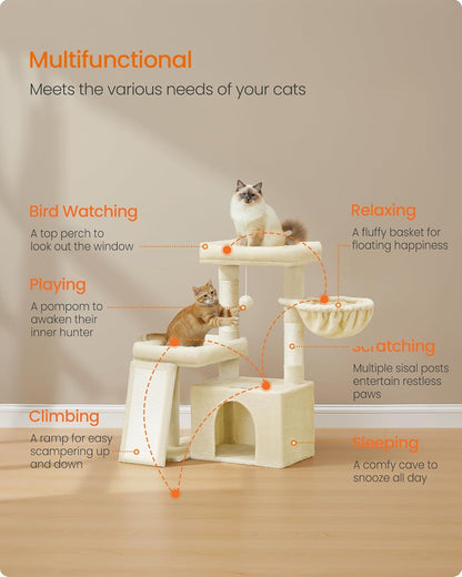 cat tree tower condo 2 beds scratching posts ramp small medium cats UK Happy Furry