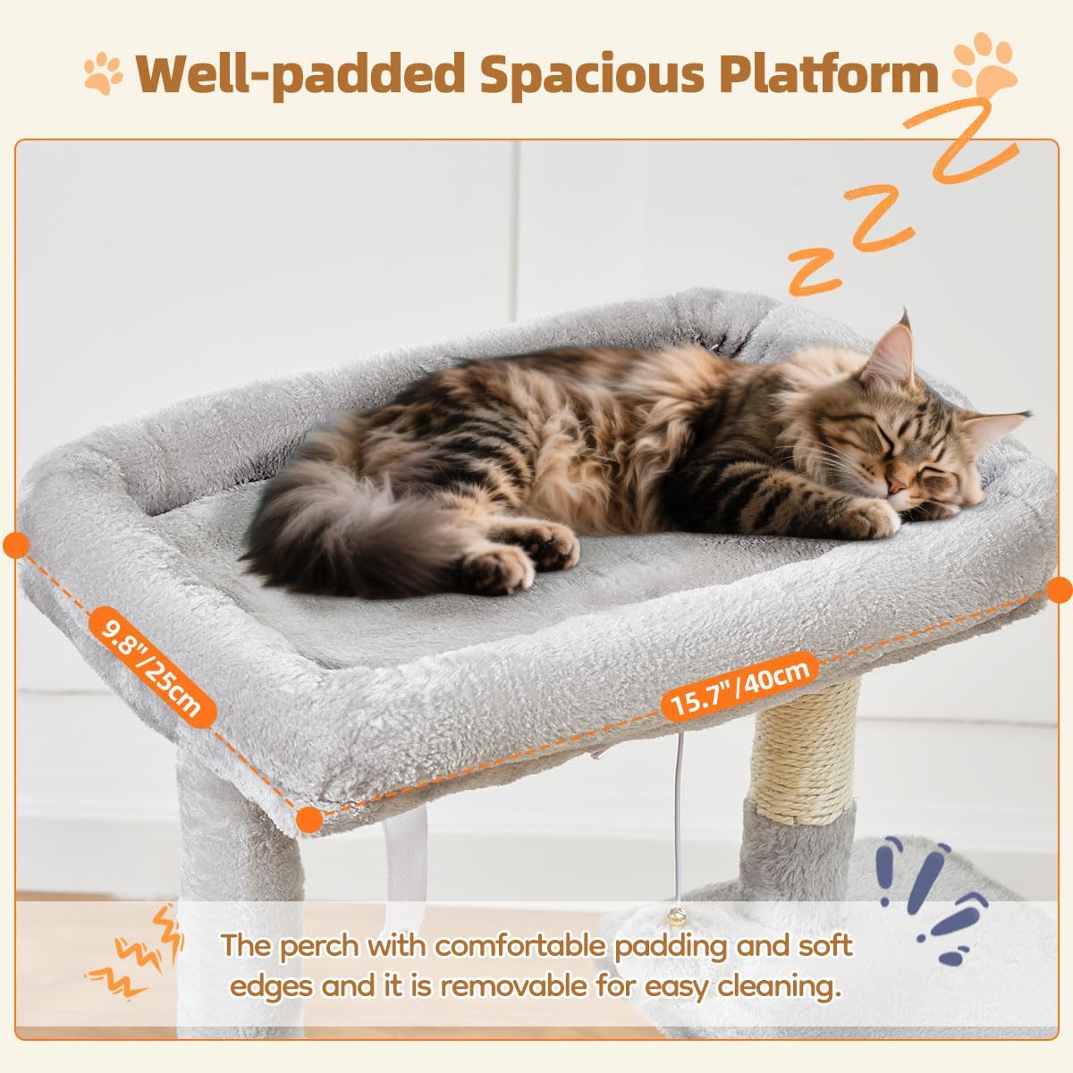 Cat Tree, 98cm Cat Tower for Indoor Cats, Small Cat Tree Suitable for Kittens with Luxurious Cat Condo, Adjustable Basket and Luxurious Perch, Light Gray