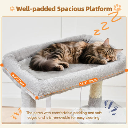 Cat Tree, 98cm Cat Tower for Indoor Cats, Small Cat Tree Suitable for Kittens with Luxurious Cat Condo, Adjustable Basket and Luxurious Perch, Light Gray