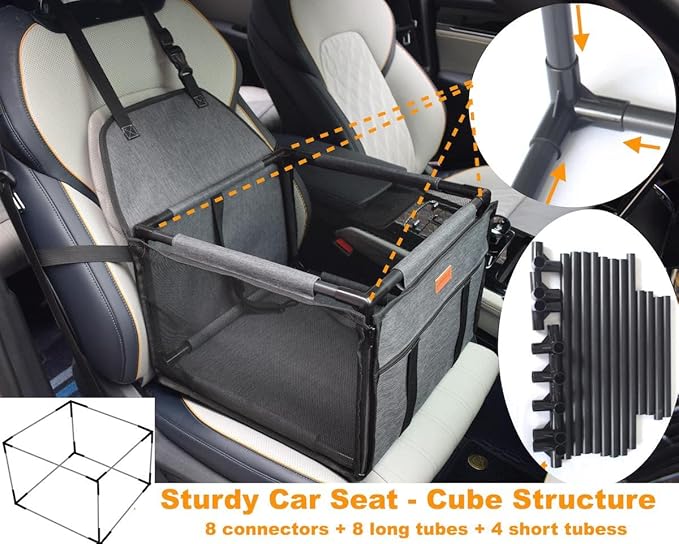 Waterproof Pet Dog Car Seat Booster Carrier Box and Basket with Seat Belt Harness Restraint for Puppy Cat Travel