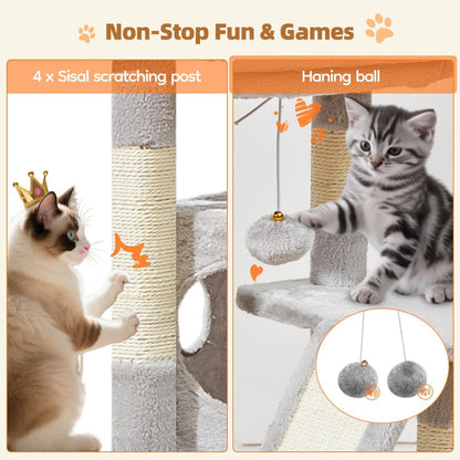 Cat Tree, 98cm Cat Tower for Indoor Cats, Small Cat Tree Suitable for Kittens with Luxurious Cat Condo, Adjustable Basket and Luxurious Perch, Light Gray