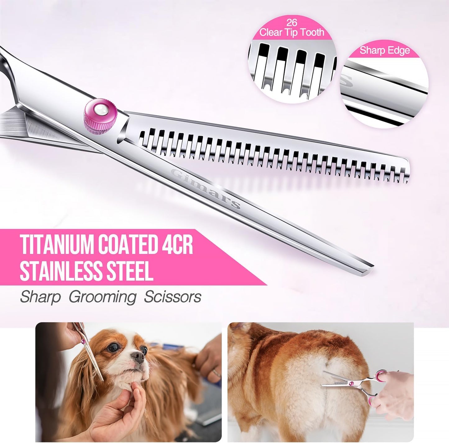 Dog Grooming Scissors Kit Professional 4CR with Safety Round Tip, 5 in 1 Heavy Duty Titanium Coated Thinning & Curved & Straight Shears   | FREE SHIPPING