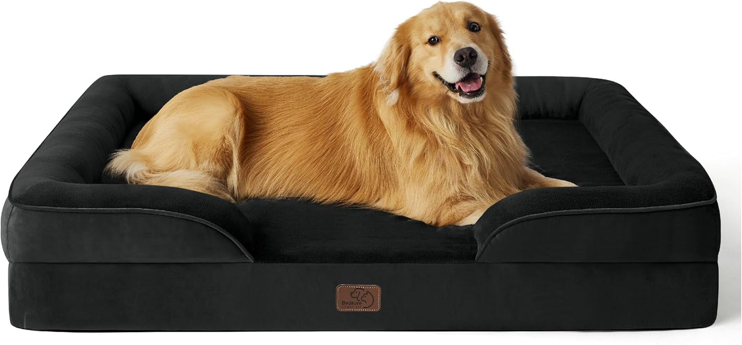 Washable Orthopedic Dog Beds and Couch with Removable Flannel Cover, Waterproof Dog Pillow with U-Shape Bolster, Grey Squre Pet Bed.