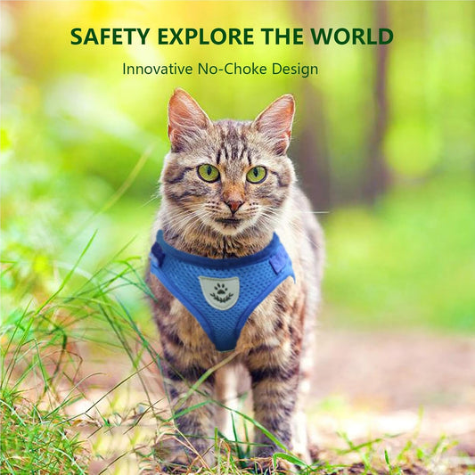 soft mesh no pull cat harness lead set escape proof kitten vest blue medium UK Happy Furry