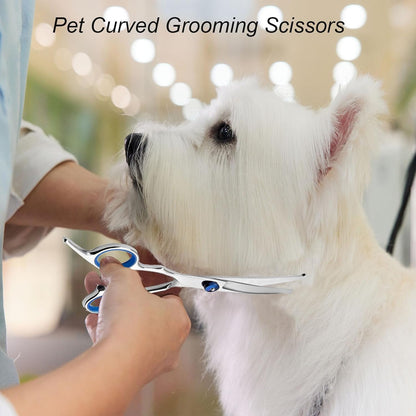 Grooming Scissors, 4-in-1 Dog Grooming Kit with Safety Round Tip, Professional Grooming Shears Set Hair Cutting Trimming Scissors with Steel Comb & Leather Pouch for Dogs Cats Pets   | FREE SHIPPING