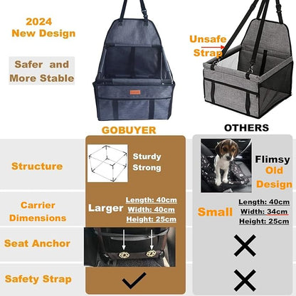 Waterproof Pet Dog Car Seat Booster Carrier Box and Basket with Seat Belt Harness Restraint for Puppy Cat Travel