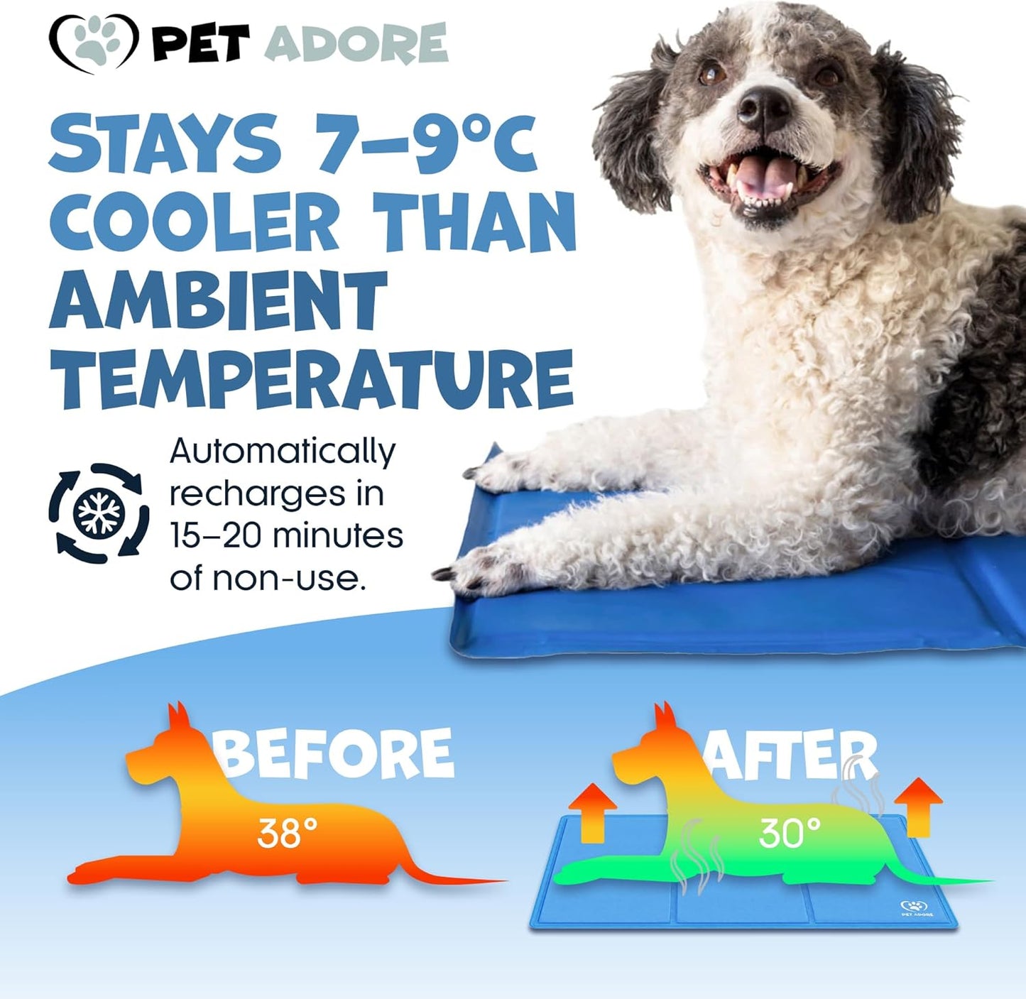 Dog Cooling Mat – Soft Thick Foam Supportive Gel Self Cooling Pad for Dogs & Cats in Summer. Durable Anti-Scratch 450 Micron Oxford Fabric (110cm x 70cm   | FREE SHIPPING