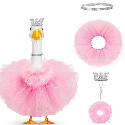 pet goose mini 4 piece set crown necklace tutu dress ensemble UK Happy Furry