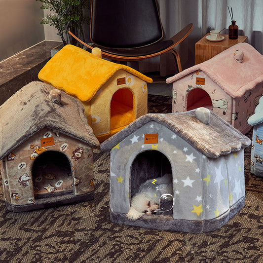 foldable dog house pet cat bed winter villa enclosed cave sofa kennel UK Happy Furry