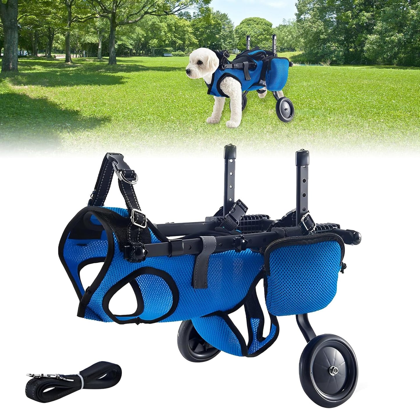 Dog Wheelchair for Back Legs, Adjustable Dog Wheelchair, Rehabilitation 2 Wheels Dog Cart Wheels, Assist Pets with Paralyzed Hind Limbs to Recover Walking, Equipped with Storage Bag and Traction Rope