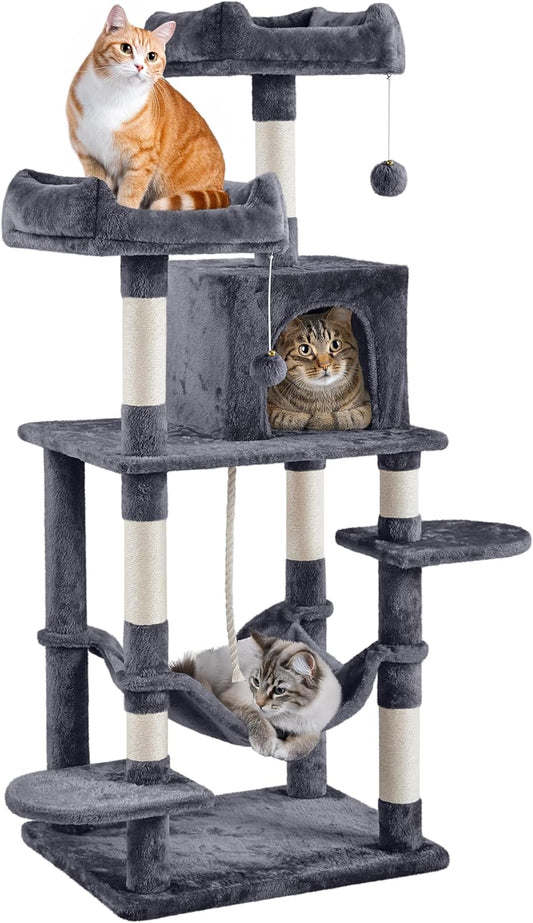 150cm large cat tree tower condos hammock scratching posts dark grey UK Happy Furry