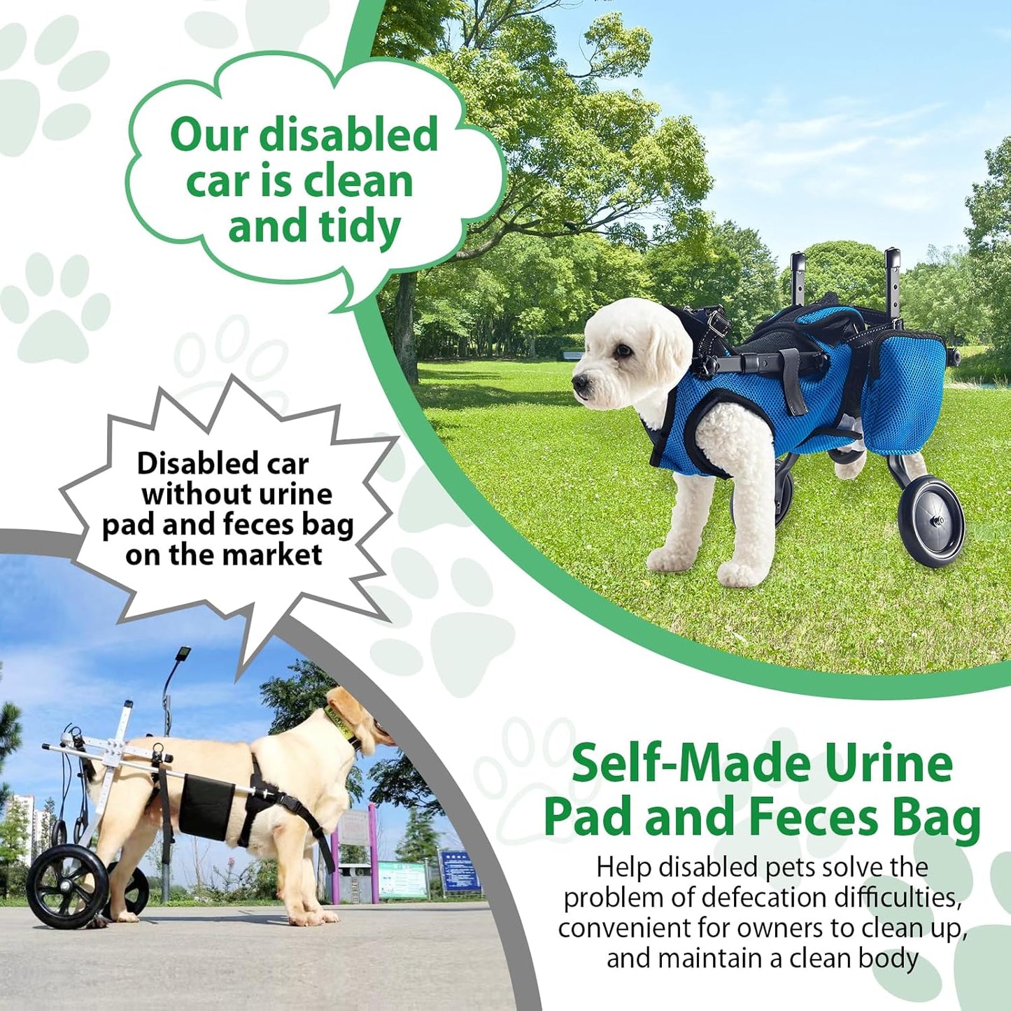 Dog Wheelchair for Back Legs, Adjustable Dog Wheelchair, Rehabilitation 2 Wheels Dog Cart Wheels, Assist Pets with Paralyzed Hind Limbs to Recover Walking, Equipped with Storage Bag and Traction Rope