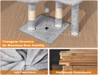 Cat Tree, 112cm Cat Scratching Post for Indoor Cats, Multi-Level Stable Cats Tower with Sisal Scratching Posts, Plush Toy Balls, Cave, Sisal Rope for Kitten Climbing, Playing, Relaxing    | FREE SHIPPING