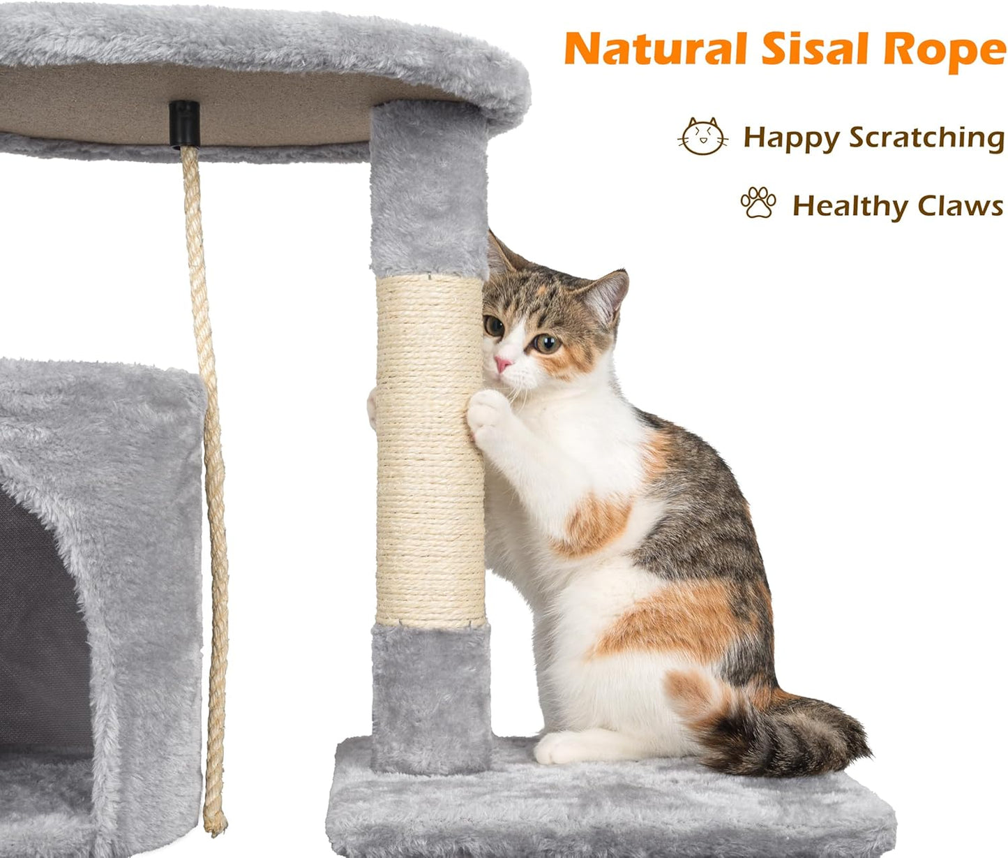 Cat Tree, 112cm Cat Scratching Post for Indoor Cats, Multi-Level Stable Cats Tower with Sisal Scratching Posts, Plush Toy Balls, Cave, Sisal Rope for Kitten Climbing, Playing, Relaxing    | FREE SHIPPING