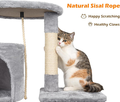 Cat Tree, 112cm Cat Scratching Post for Indoor Cats, Multi-Level Stable Cats Tower with Sisal Scratching Posts, Plush Toy Balls, Cave, Sisal Rope for Kitten Climbing, Playing, Relaxing    | FREE SHIPPING