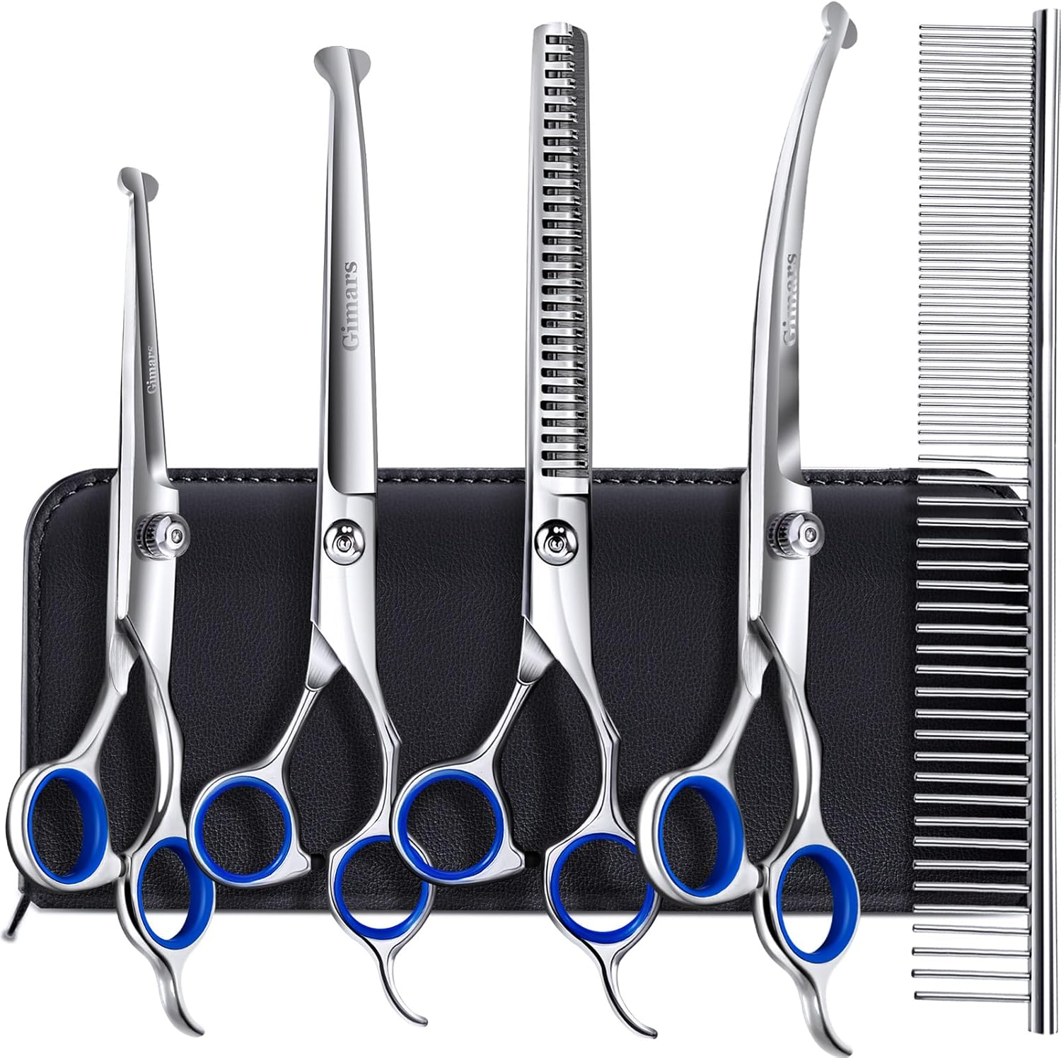 professional dog grooming scissors kit 5 in 1 titanium thinning curved straight shears UK Happy Furry