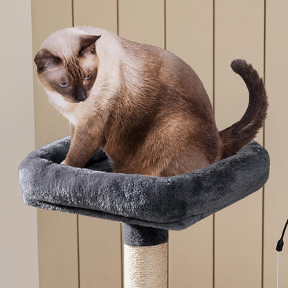 136cm Cat Tree, Large Sturdy Cat Tower with Plush Condo for Indoor Cats, 4 Sisal Posts, Spacious Perches & Dangling Balls, Dark Grey   | FREE SHIPPING
