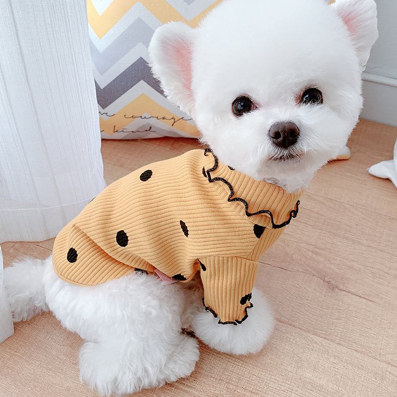 Cute dot print turtleneck bottoming shirt for dogs. Warm and stylish base layer. Shop Happy Furry UK.
