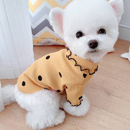 Cute dot print turtleneck bottoming shirt for dogs. Warm and stylish base layer. Shop Happy Furry UK.