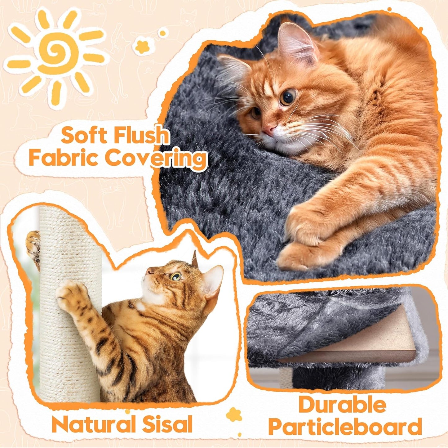 150cm Large Cat Tree Tower Cat Scratching Posts with Condos/Hammock Kitten Climbing Tower for Indoor Kittens/Cats, Dark Grey   | FREE SHIPPING