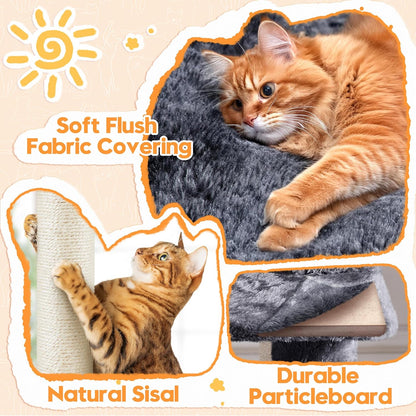 150cm Large Cat Tree Tower Cat Scratching Posts with Condos/Hammock Kitten Climbing Tower for Indoor Kittens/Cats, Dark Grey   | FREE SHIPPING
