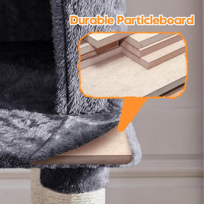 150cm Large Cat Tree Tower Cat Scratching Posts with Condos/Hammock Kitten Climbing Tower for Indoor Kittens/Cats, Dark Grey   | FREE SHIPPING