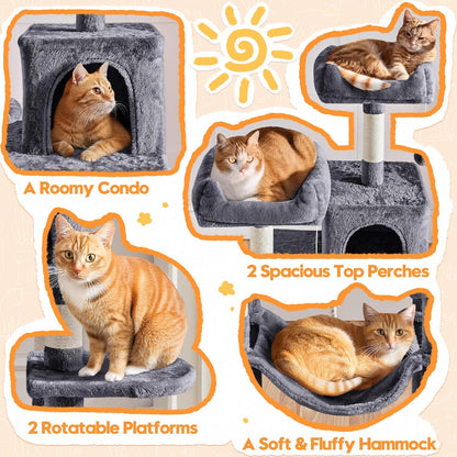 150cm Large Cat Tree Tower Cat Scratching Posts with Condos/Hammock Kitten Climbing Tower for Indoor Kittens/Cats, Dark Grey   | FREE SHIPPING
