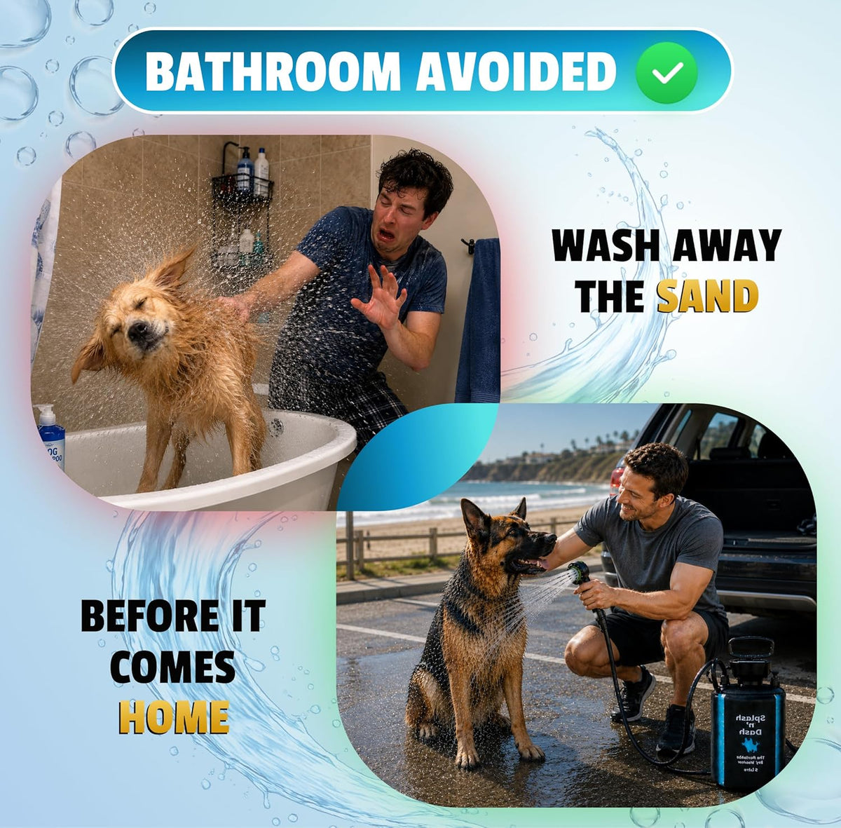5 Litre Portable Dog Shower – Manual Shower Kit with Brush Head & Neoprene Jacket – Portable Dog Washer for Home, Travel, or Outdoor Use   | FREE SHIPPING