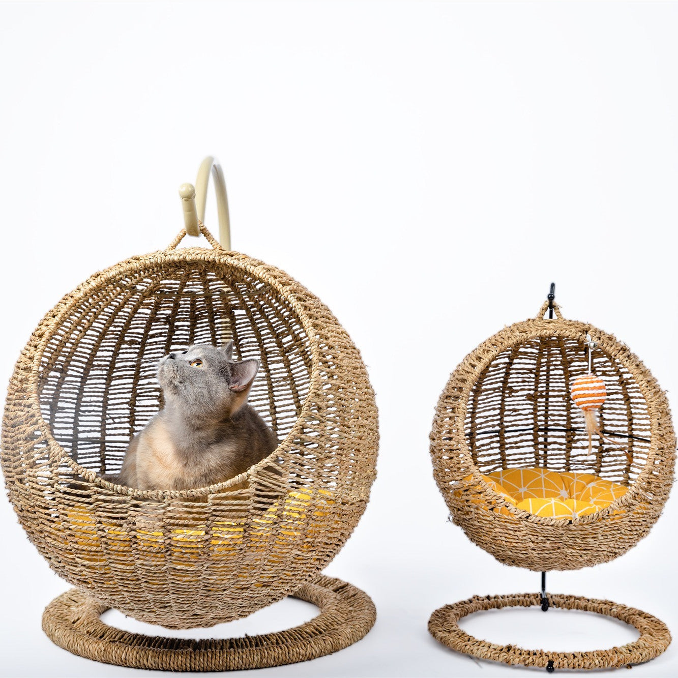 woven round cat litter pet bed hanging basket UK Happy Furry