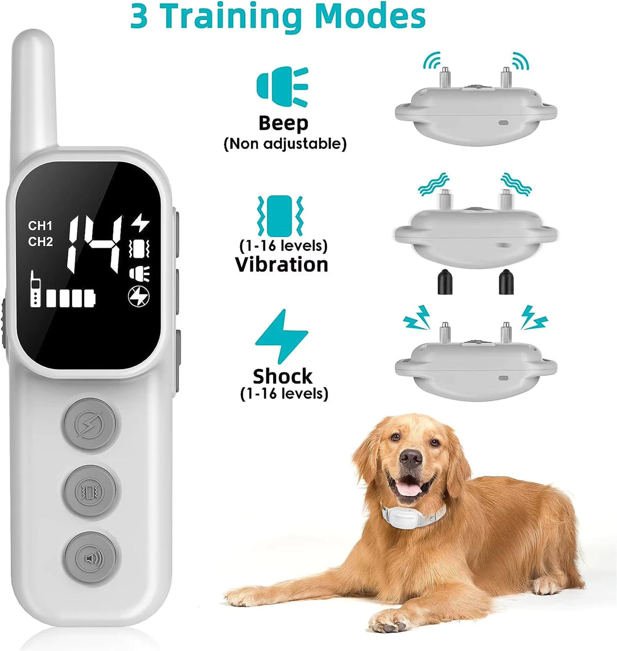 Remote Dog Training Collar Beep Vibration Dual Channel 1000ft IP67 Waterproof Rechargeable LCD Display Adjustable Pet Supplies