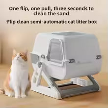 semi automatic closed cat litter box oversized anti splash free shoveling UK Happy Furry