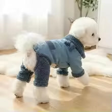 cozy thickened four legged dog clothes warm fur collar plush jumpsuit winter UK Happy Furry
