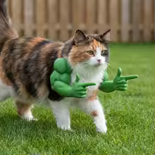 3D Printed Cat Hanging Muscle Arm Realistic Funny Dog Fist Hulk Arm Universal Adjustable Pet Shoulder Hand Prop Halloween Party
