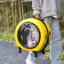 transparent PC pet trolley case reinforced portable cat carrier rolling travel bag UK Happy Furry