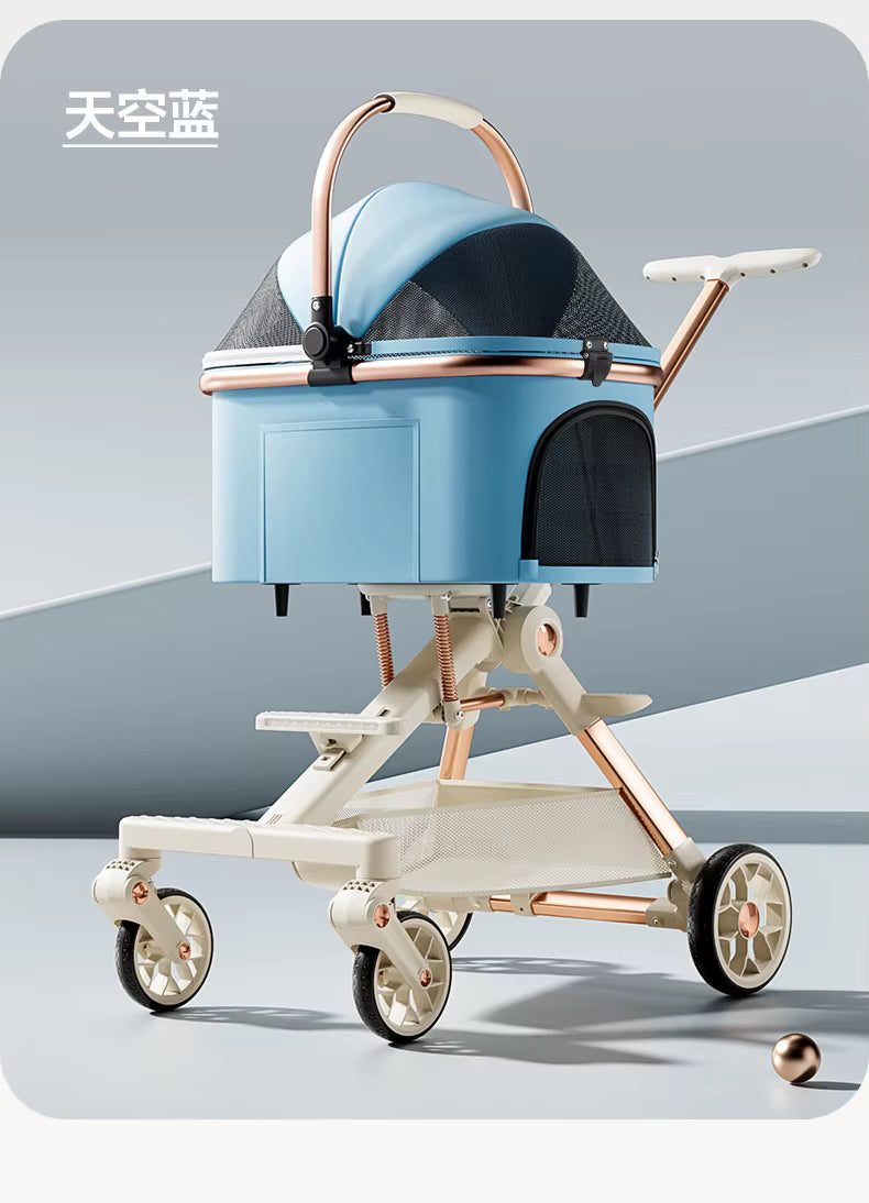 Six Shock Absorption Pet Stroller Medium and Small Dog Cat One-click Folding Dog Walking Stroller Bag Separation