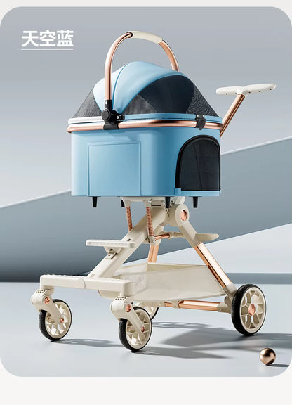 Six Shock Absorption Pet Stroller Medium and Small Dog Cat One-click Folding Dog Walking Stroller Bag Separation
