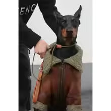 Fleece Lined Dog Lapel Leather Jacket Warm Pet Winter Coat Vintage Outerwear For Doberman Golden Retriever Medium Large Dogs