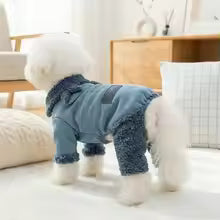 cozy four leg dog plush jumpsuit warm fur collar winter jacket UK Happy Furry