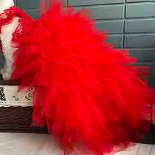 premium handmade red dog wedding gown aristocratic palace style tiered UK Happy Furry
