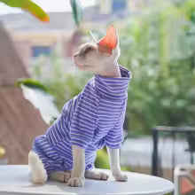 premium sphinx cat winter jumpsuit striped cotton 4 leg devon rex hairless UK Happy Furry