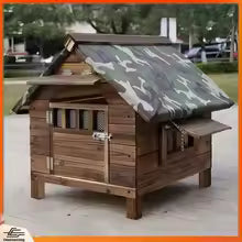 outdoor dog house rainproof sunscreen solid wood pet kennel small medium large dogs cats UK Happy Furry
