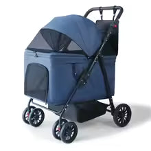 lightweight foldable pet stroller one foot double brake trolley small medium dog cat UK Happy Furry