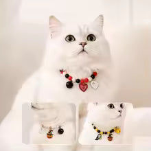 halloween cat collar pearl necklace pumpkin pet jewelry bell pendant UK Happy Furry
