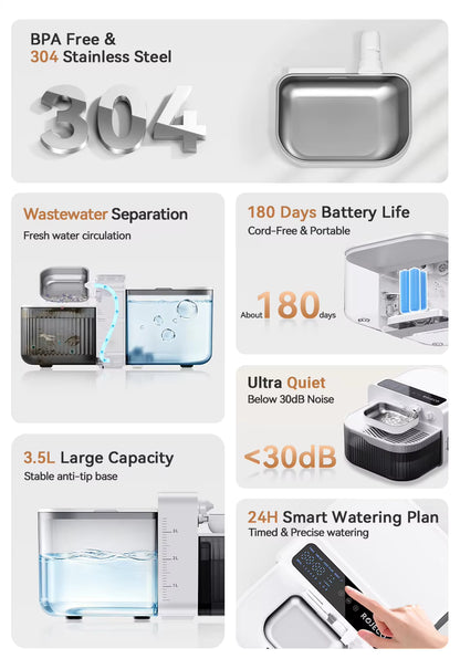 3.5L Wireless Pet Water Fountain Cat Water Dispenser 2000mAh Automatic Sewage Separation Cat Drinking Fountain Supplies