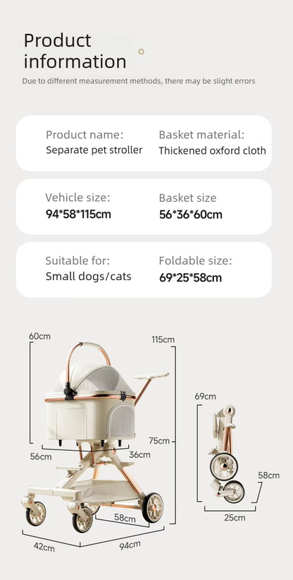 Six Shock Absorption Pet Stroller Medium and Small Dog Cat One-click Folding Dog Walking Stroller Bag Separation