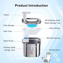 Pet Water Fountain (Stainless Steel + PP) 2.2L with Filter Motion Sensor and Pump Water Fountain for Pet Drinking Dispenser
