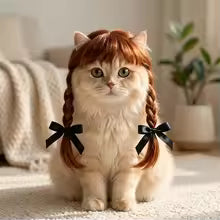 cute double braided pet wig hat washable cosplay headwear small dogs cats party UK Happy Furry