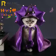 funny star cat witch cloak purple halloween pet costume soft witch hat UK Happy Furry