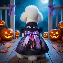 halloween black cat eyes dog tutu dress purple satin bow princess skirt UK Happy Furry